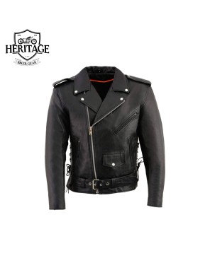 Men's Leather Motorcycle Jacket - Side Lace & Classic Style