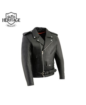 Men's Leather Motorcycle Jacket - Side Lace & Classic Style