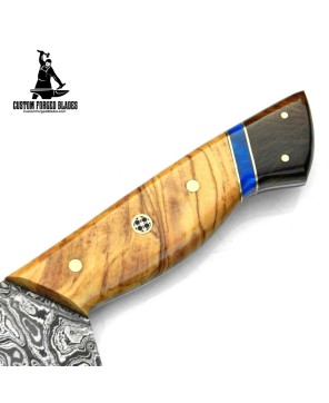 Damascus Steel Kitchen Knife Olive & Rose Wood Handle