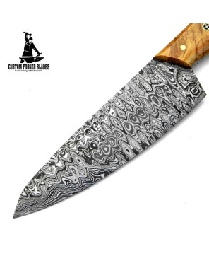 Damascus Steel Kitchen Knife Olive & Rose Wood Handle