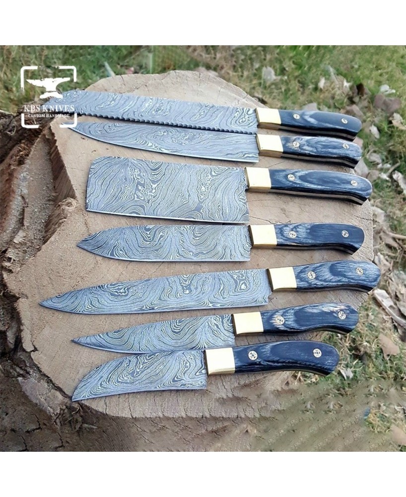 Exotic Wood Handle Damascus Kitchen Knife Set