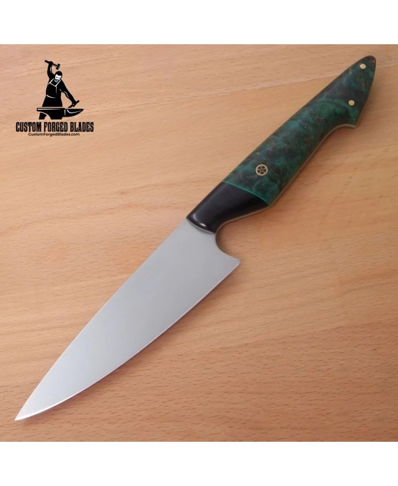 Handmade Vegetable Kitchen Knife - Green Maple Burl Handle