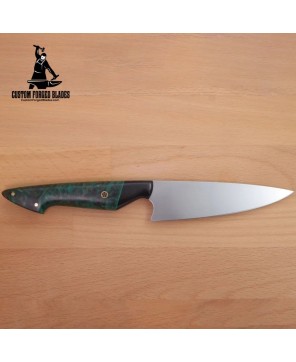 Handmade Vegetable Kitchen Knife - Green Maple Burl Handle