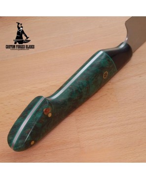 Handmade Vegetable Kitchen Knife - Green Maple Burl Handle