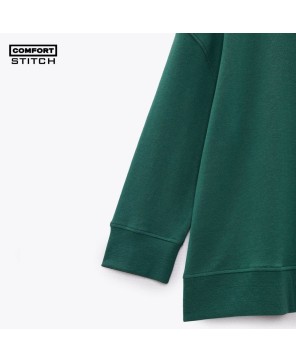 Bottle Green Cotton Sweatshirt - Ribbed Trims