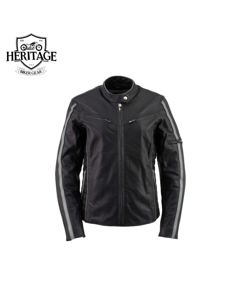 Heritage Women’s Black Silver Vented Moto Jacket