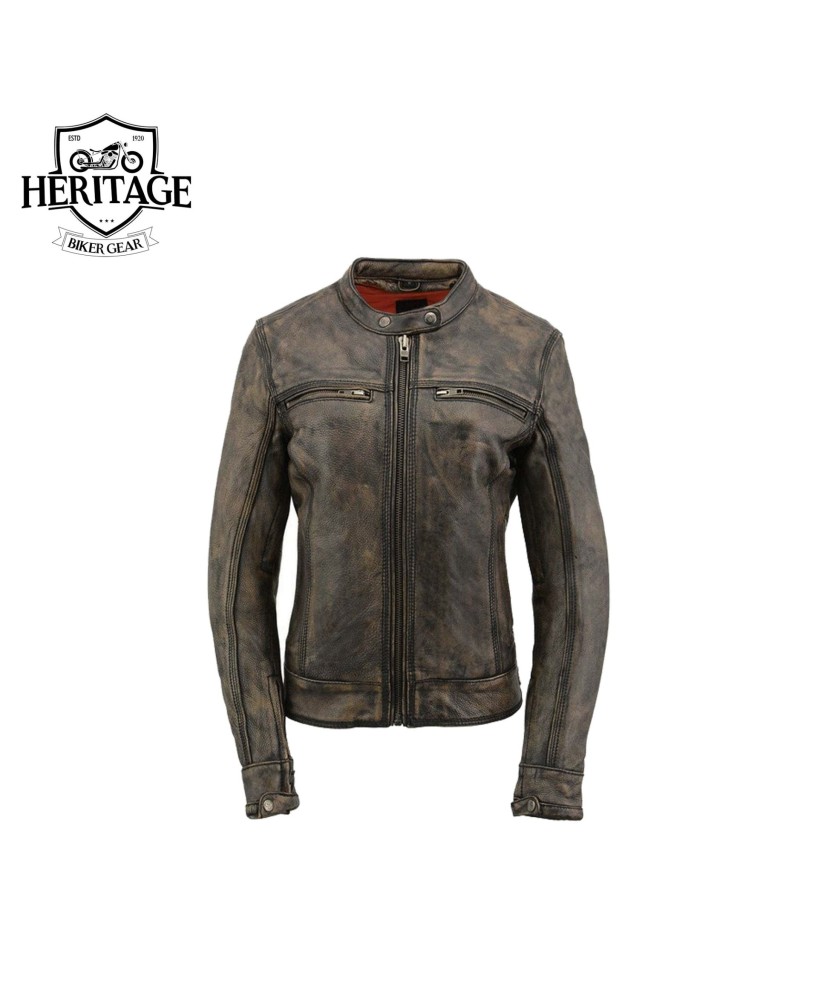 Women's Distressed Brown Leather Jacket