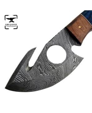 Custom Handmade Damascus Steel Guthook Skinning Knife