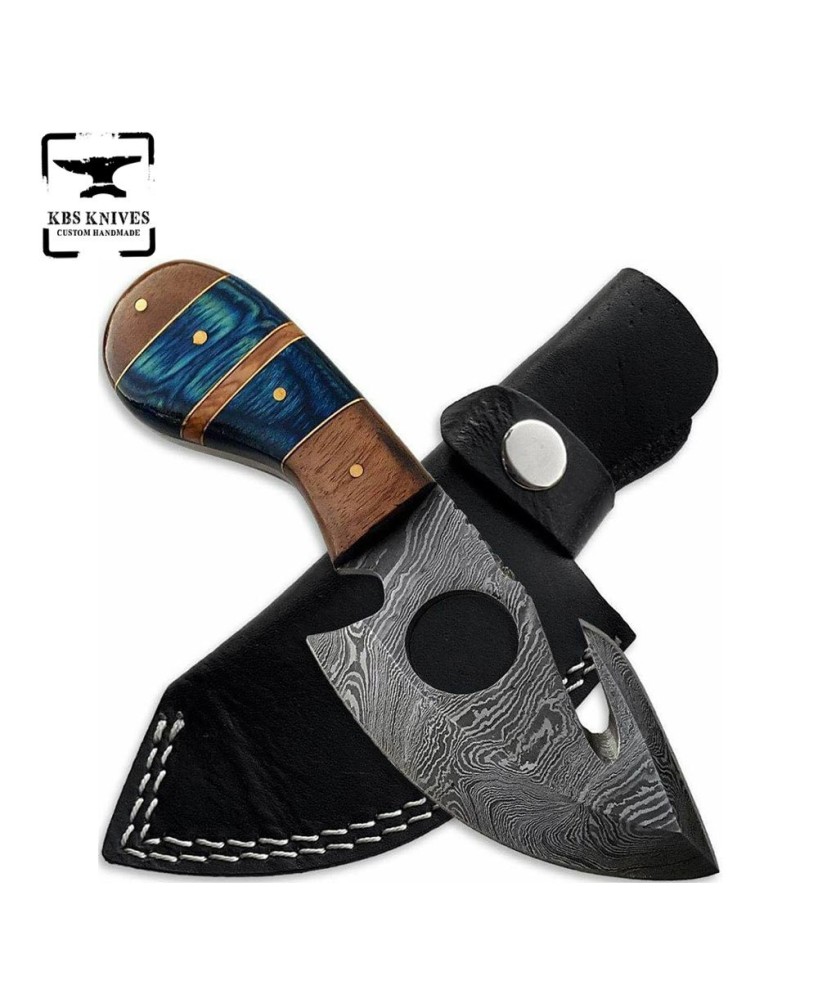 Custom Handmade Damascus Steel Guthook Skinning Knife