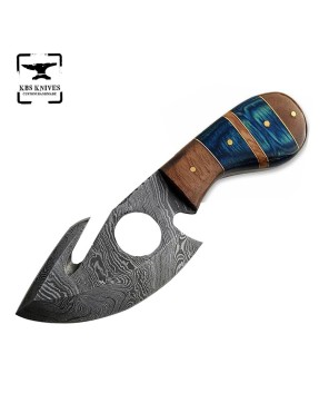 Custom Handmade Damascus Steel Guthook Skinning Knife