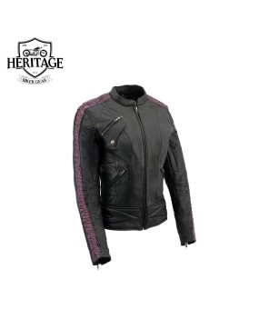 Heritage Women's Black Purple Crinkled Arm Leather Jacket