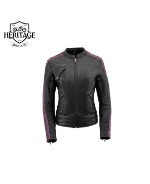 Heritage Women's Black Purple Crinkled Arm Leather Jacket