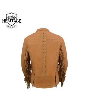 Premium Cowhide Leather Jacket with Fringe and Zipper Details