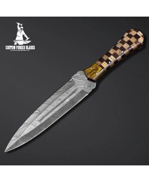 Custom Handmade Damascus Hunting Dagger Knife By Custom Forged Blades