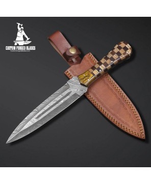 Custom Handmade Damascus Hunting Dagger Knife By Custom Forged Blades