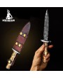 Damascus Steel Dagger Knife & Leather Sheath