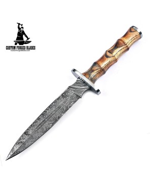 Damascus Steel Dagger Knife & Leather Sheath