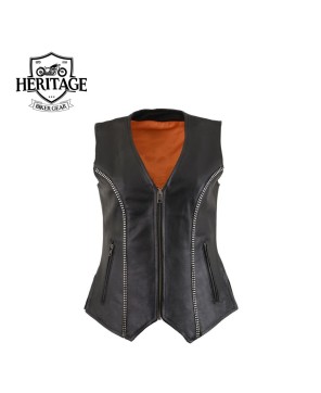 Premium Cowhide Leather Vest with Rhinestone Accents