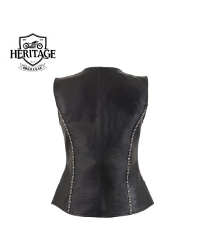 Premium Cowhide Leather Vest with Rhinestone Accents