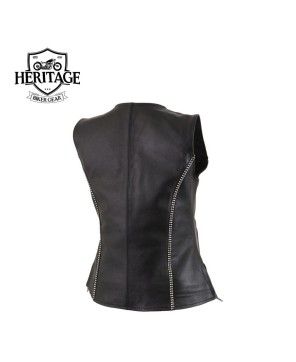 Premium Cowhide Leather Vest with Rhinestone Accents