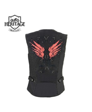 Heritage Leather Ladies Black and Red Textile Vest