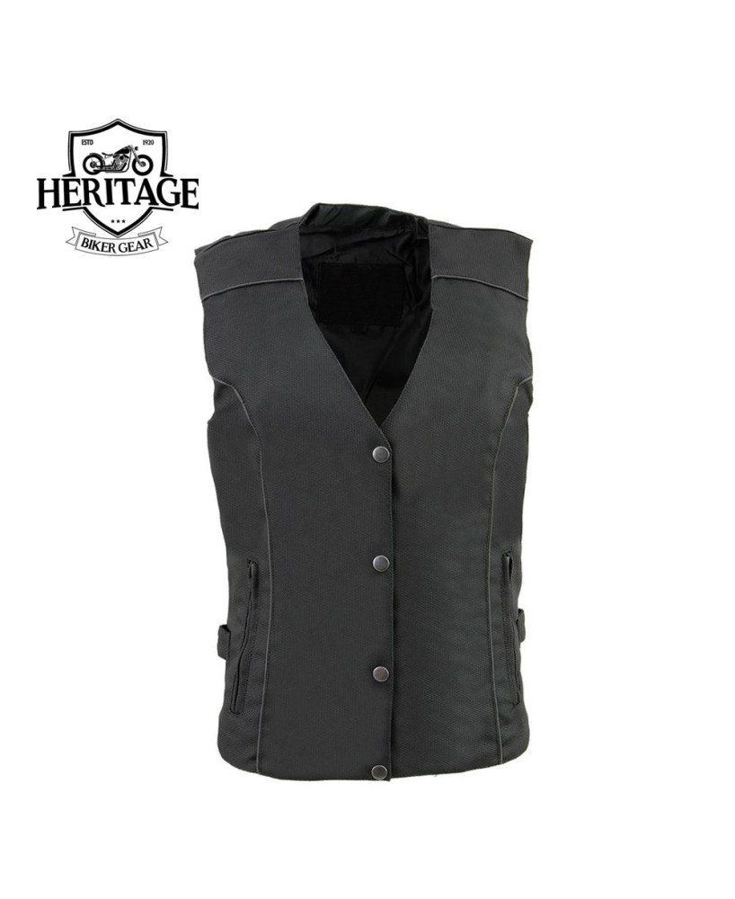 Heritage Leather Ladies Black and Red Textile Vest