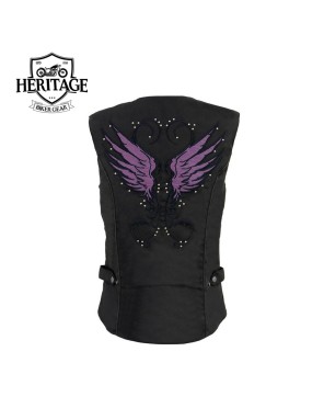 Heritage Leather Ladies Black/Purple Winged Embroidery Vest