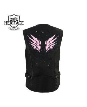 Heritage Leather Ladies Black/Pink Textile Vest