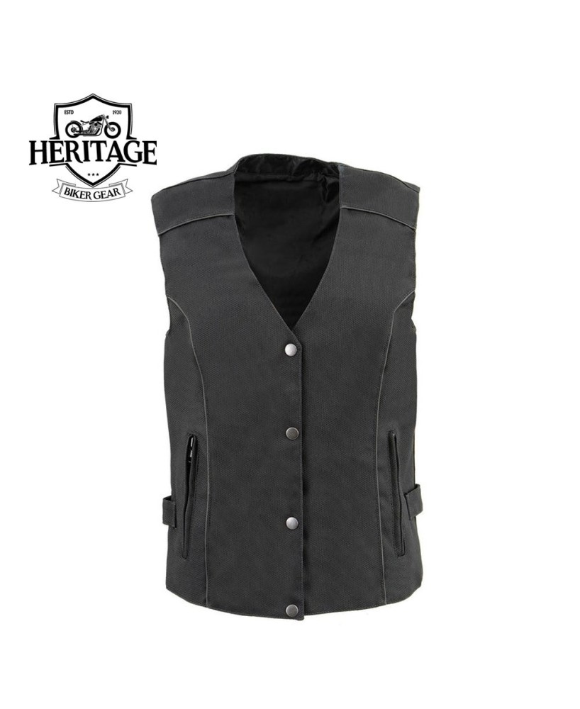 Heritage Leather Ladies Black/Pink Textile Vest