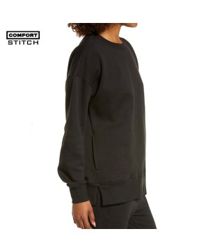 Crewneck Sweatshirt with Side Pockets - Black