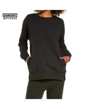 Crewneck Sweatshirt with Side Pockets - Black