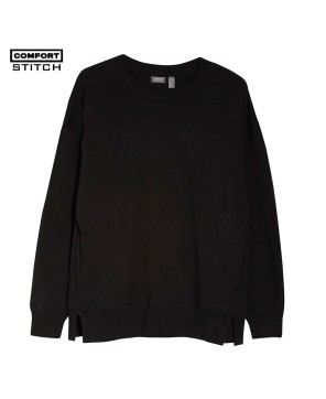 Crewneck Sweatshirt with Side Pockets - Black