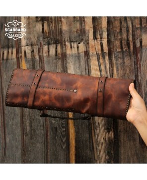 Handmade Genuine Bull Leather Knife Roll | 7 Knife Pockets