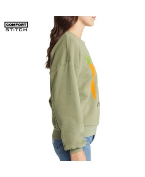 Cotton Graphic Sweatshirt - Olive Crew-Neck