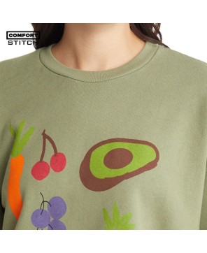 Cotton Graphic Sweatshirt - Olive Crew-Neck