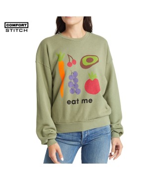 Cotton Graphic Sweatshirt - Olive Crew-Neck