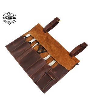 Leather Chef Knife Roll - Walnut