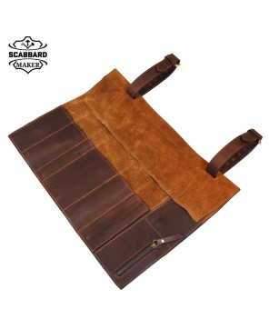 Leather Chef Knife Roll - Walnut