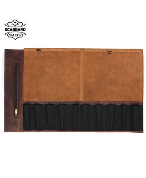 Corozo Hanging Leather Knife Roll - Walnut Brown, 10 Slots