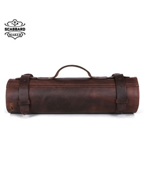 Corozo Hanging Leather Knife Roll - Walnut Brown, 10 Slots