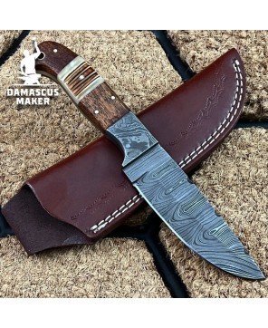 Handmade Damascus Steel Bushcraft Knife - Walnut Wood Handle