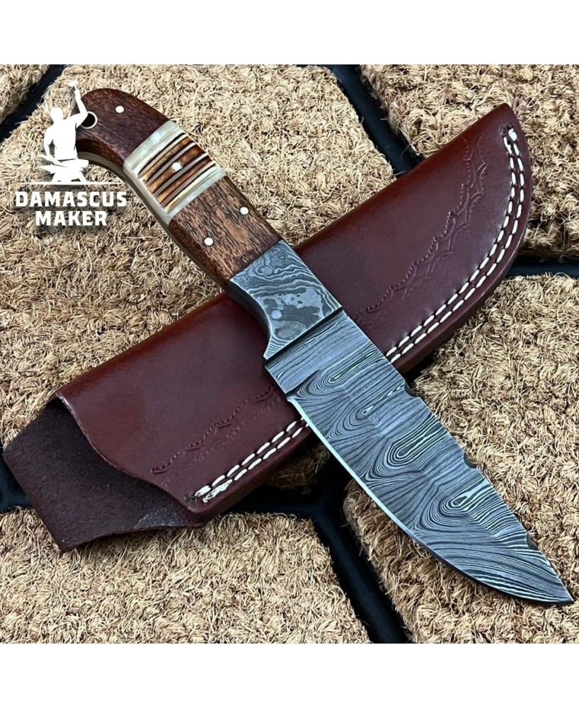 Handmade Damascus Steel Bushcraft Knife - Walnut Wood Handle