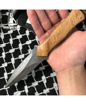 Damascus Dagger Knife With Wood Handle By Custom Forged Blades