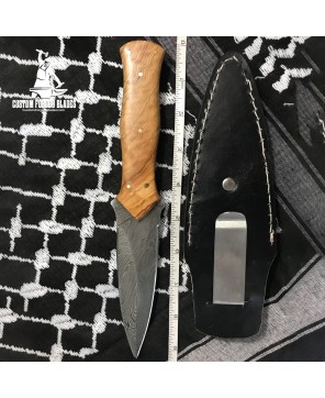 Damascus Dagger Knife With Wood Handle By Custom Forged Blades