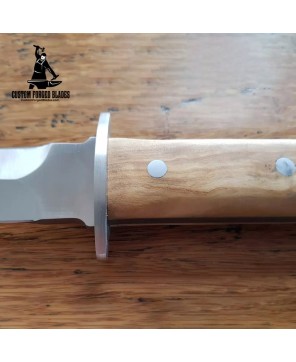 Dagger Hunting Knife Satin Olive Wood Handle By Custom Forged Blades