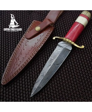 Damascus Dagger Knife Camel Bone Handle