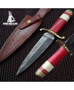 Damascus Dagger Knife Camel Bone Handle