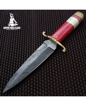 Damascus Dagger Knife Camel Bone Handle