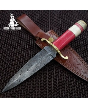 Damascus Dagger Knife Camel Bone Handle