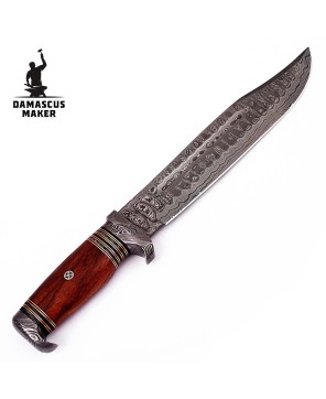 Custom Damascus Bowie Hunting Knife